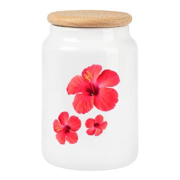 Rote Hibiskus Blütenpracht Drei-Fach - Keksdose mit Holzdeckel - Weiß - Vorne
