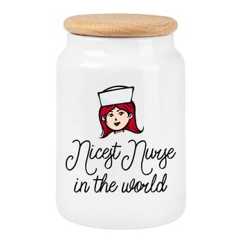 Nurse Nurse Caregiver Paramedic - Cookie Jar with Wooden Lid - white - Front