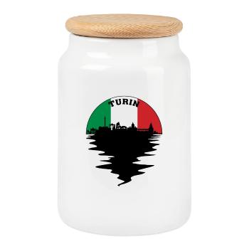 Turin Italie Skyline Drapeau Italien Voyage Souvenir - Boîte à biscuits avec couvercle en bois - blanc - Devant