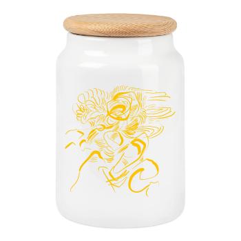 Cthulhu Style Tribal - HP Lovecraft Alien Art - Cookie Jar with Wooden Lid - white - Front