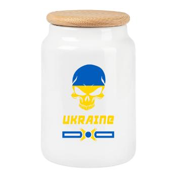 Ukraine Totenkopf Design / Geschenkidee - Keksdose mit Holzdeckel - Weiß - Vorne