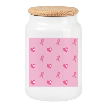Pink Hearts and Ribbons Pattern - Cookie Jar with Wooden Lid - white - Front