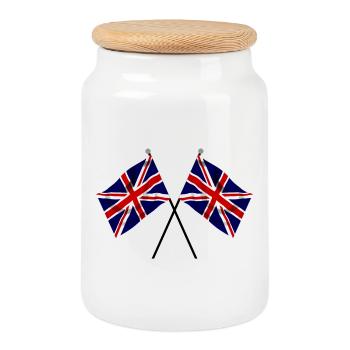 Union Jack Flag Twin Racing Flags - Cookie Jar with Wooden Lid - white - Front
