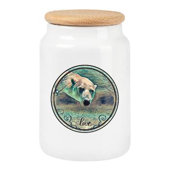 Ours polaire sous l'eau - Boîte à biscuits avec couvercle en bois - blanc - Devant