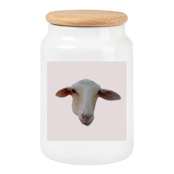 sheep - Cookie Jar with Wooden Lid - white - Front