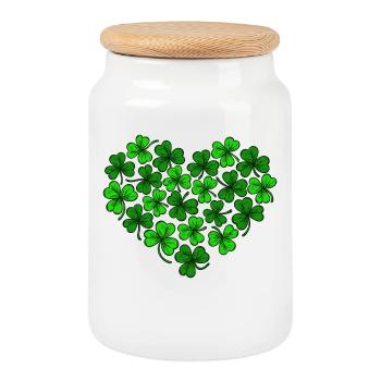 I love St. Patricks Day Heart Shamrocks Patty - Cookie Jar with Wooden Lid - white - Front