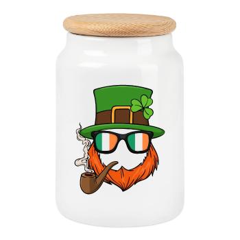 Funny Leprechaun Patty Gnome Paddy St. Patricks Day - Cookie Jar with Wooden Lid - white - Front