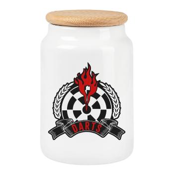 Flaming Dartboard Emblem - Cookie Jar with Wooden Lid - white - Front