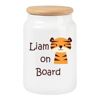 Liam on board - Cookie Jar with Wooden Lid - white - Front