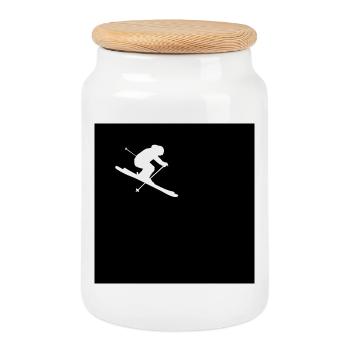 ski - Boîte à biscuits avec couvercle en bois - blanc - Devant
