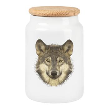 Nature fan shirts, wolf head, popular animal designs - Cookie Jar with Wooden Lid - white - Front