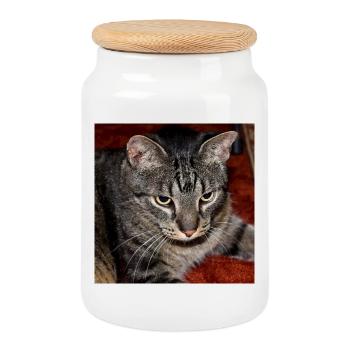Cat Kitten - Cookie Jar with Wooden Lid - white - Front