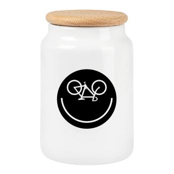 Sourire de vélo, autocollant - Boîte à biscuits avec couvercle en bois - blanc - Devant