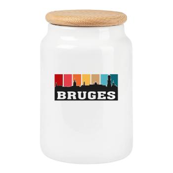 Bruges Belgique Voyage Skyline Souvenirs Silhouette - Boîte à biscuits avec couvercle en bois - blanc - Devant