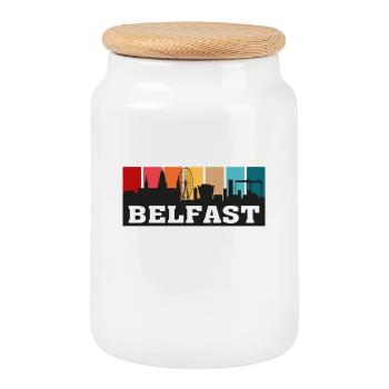 Belfast Irlande du Nord Voyage Skyline Souvenir - Boîte à biscuits avec couvercle en bois - blanc - Devant