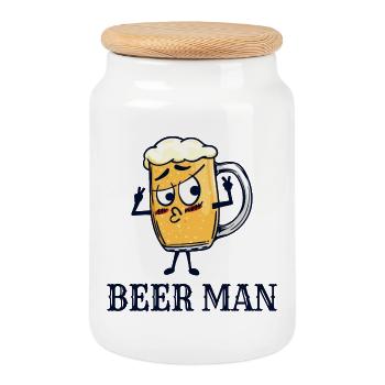 Funny Drinking Beer Drunk Drinking Beer Glass Fun - Cookie Jar with Wooden Lid - white - Front
