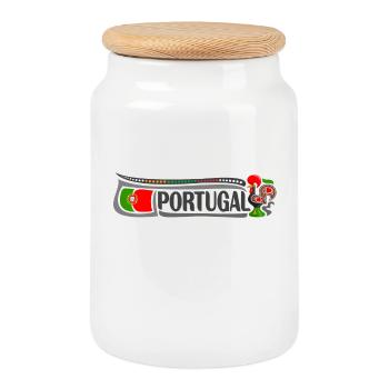 Portugal Travel Souvenir Landmark Portuguese Flag - Cookie Jar with Wooden Lid - white - Front