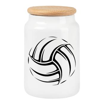Volleyball Drawing Icon Illustration Sketch - Cookie Jar with Wooden Lid - white - Front