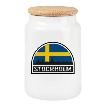 Stockholm Suède Skyline Silhouette Drapeau suédois T - Boîte à biscuits avec couvercle en bois - blanc - Devant