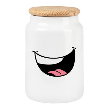 Minimalistische Lippen & Augen Schwarz - Keksdose mit Holzdeckel - Weiß - Vorne