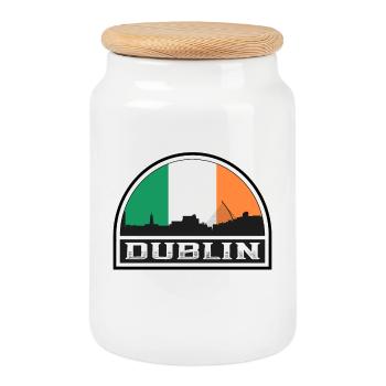 Dublin Ireland Skyline Silhouette Irish Flag Trave - Cookie Jar with Wooden Lid - white - Front