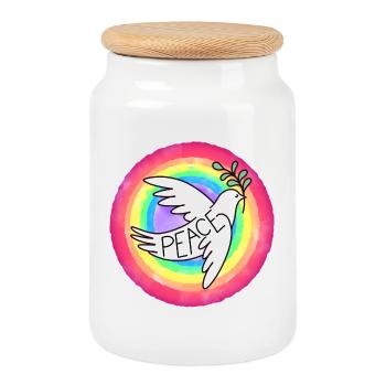 Colombe de la paix - Boîte à biscuits avec couvercle en bois - blanc - Devant