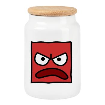 Drôle Carré Emoji Émoticône Kawaii Visage Expression - Boîte à biscuits avec couvercle en bois - blanc - Devant