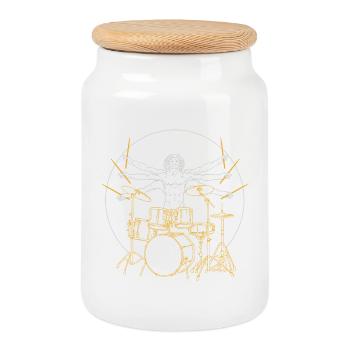 Drums Da Vinci - Cadeau Drummer Rock - Boîte à biscuits avec couvercle en bois - blanc - Devant