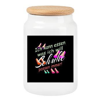Ich kann Essen was ich will, Schuhe passen immer ! - Keksdose mit Holzdeckel - Weiß - Vorne