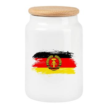 DDR Flaggen Design / Geschenkidee - Keksdose mit Holzdeckel - Weiß - Vorne