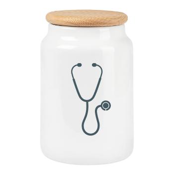 Minimalistisches Stethoskop Medizinisches Symbol - Keksdose mit Holzdeckel - Weiß - Vorne