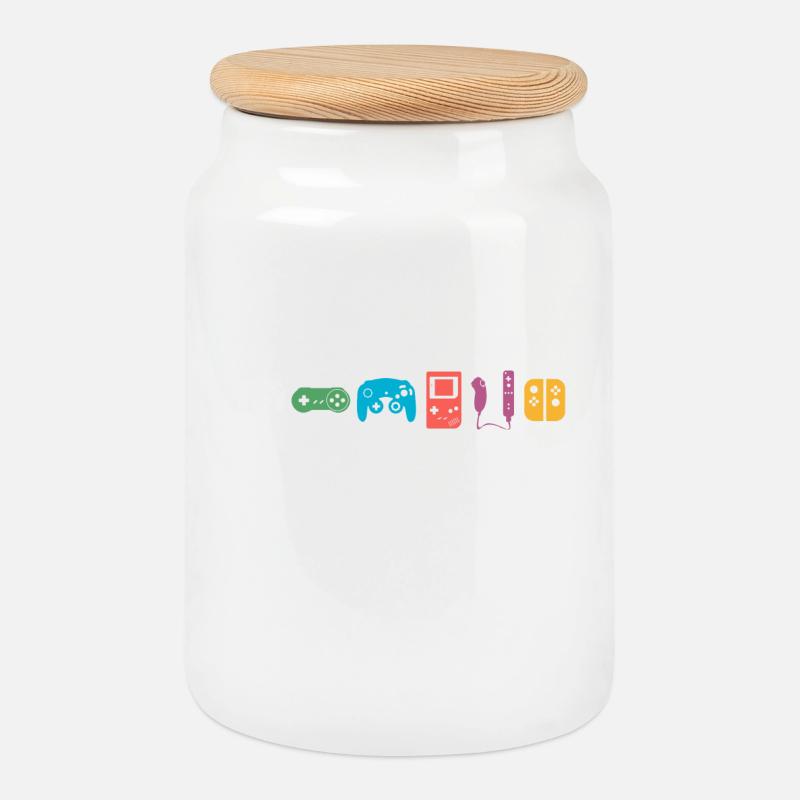 Gaming Symbole Classic Retro Vintage Bunt - Keksdose mit Holzdeckel - Weiß