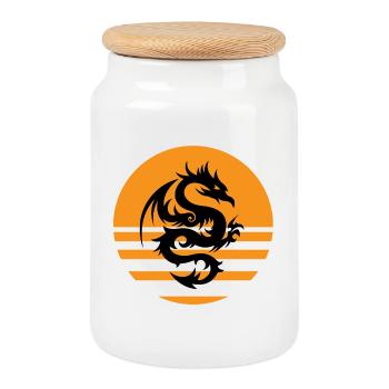 Dragon - Boîte à biscuits avec couvercle en bois - blanc - Devant