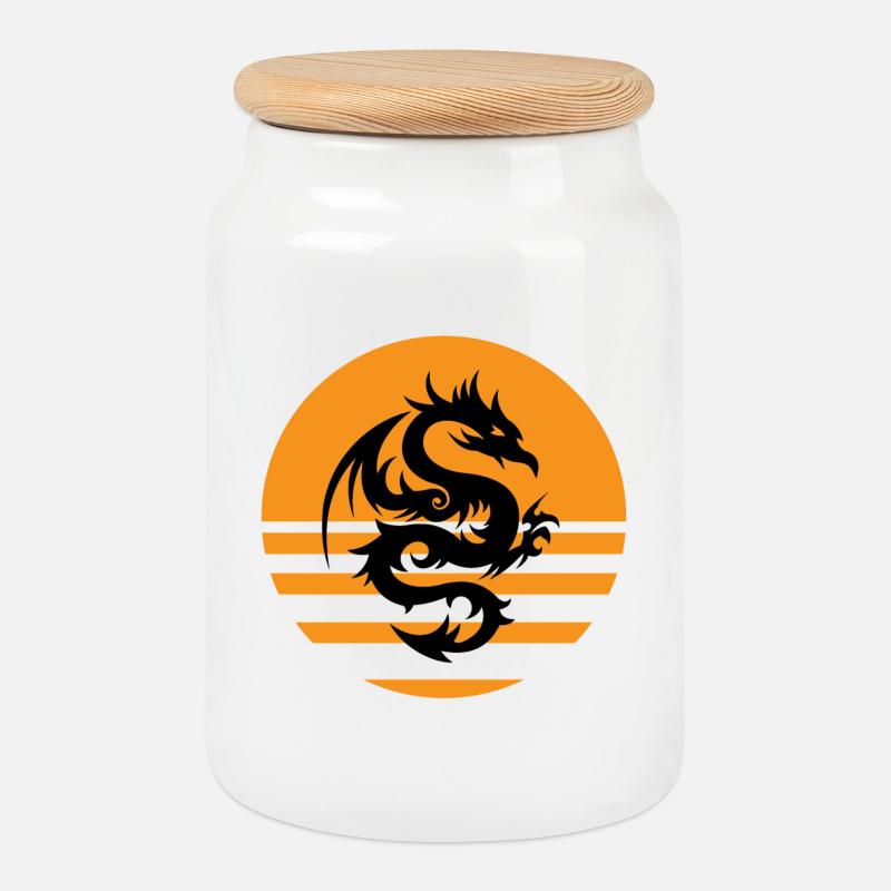 Dragon - Keksdose mit Holzdeckel - Weiß