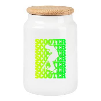 Scooter Sport Design / Geschenkidee - Keksdose mit Holzdeckel - Weiß - Vorne