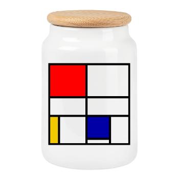 Mondrian 3 - Cookie Jar with Wooden Lid - white - Front
