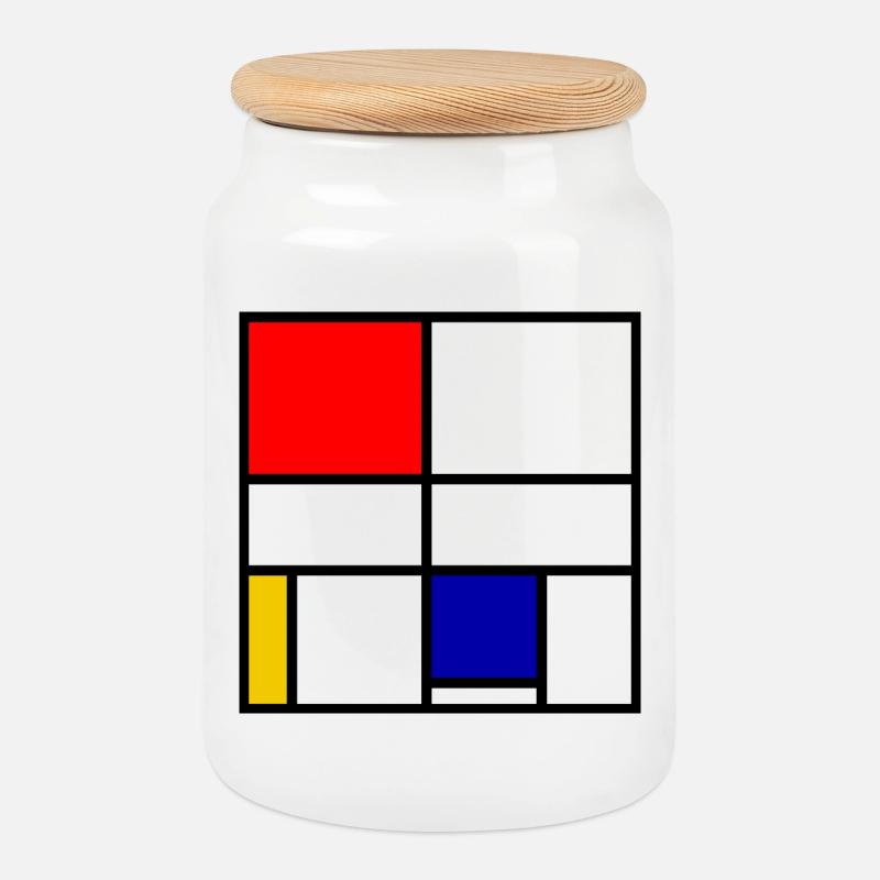Mondrian 3 - Keksdose mit Holzdeckel - Weiß