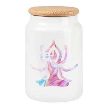 Spiritual Yoga Girl - Cookie Jar with Wooden Lid - white - Front