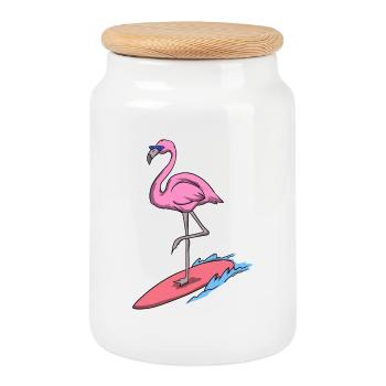 Cool Flamingo surf vacances été soleil vacances - Boîte à biscuits avec couvercle en bois - blanc - Devant
