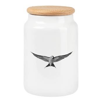 Grey bird in monochrome flight - Cookie Jar with Wooden Lid - white - Front
