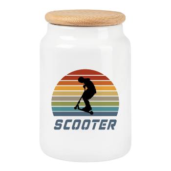 Conception vintage de scooter / idée cadeau - Boîte à biscuits avec couvercle en bois - blanc - Devant
