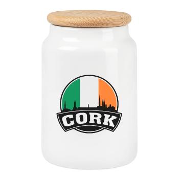 Cork Irlande Skyline Voyage Souvenir Drapeau Irlandais - Boîte à biscuits avec couvercle en bois - blanc - Devant