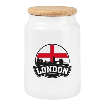 Londres Angleterre Skyline Travel Souvenir British Fla - Boîte à biscuits avec couvercle en bois - blanc - Devant