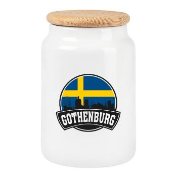 Göteborg Suède Skyline Voyage Souvenir Suédois - Boîte à biscuits avec couvercle en bois - blanc - Devant