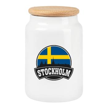 Stockholm Suède Skyline Voyage Souvenir Suédois F - Boîte à biscuits avec couvercle en bois - blanc - Devant