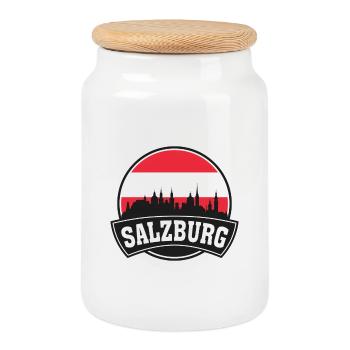 Salzbourg Autriche Skyline Travel Souvenir Autrichien - Boîte à biscuits avec couvercle en bois - blanc - Devant