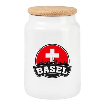 Bâle Suisse Skyline Travel Souvenir Swiss Fl - Boîte à biscuits avec couvercle en bois - blanc - Devant