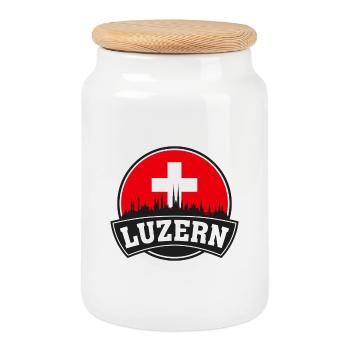 Luzern Suisse Skyline Travel Souvenir Swiss F - Boîte à biscuits avec couvercle en bois - blanc - Devant