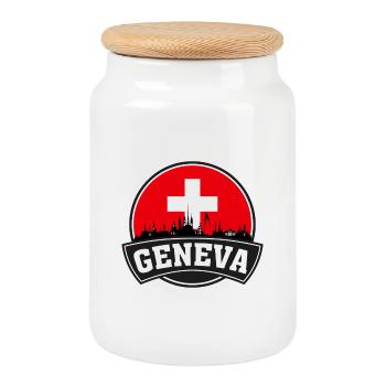 Genève Suisse Skyline Travel Souvenir Swiss F - Boîte à biscuits avec couvercle en bois - blanc - Devant