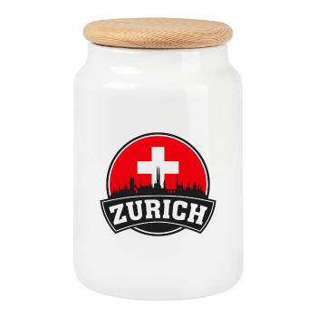 Zurich Suisse Skyline Travel Souvenir Swiss F - Boîte à biscuits avec couvercle en bois - blanc - Devant